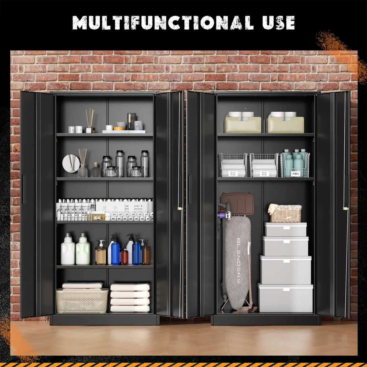 SOLAURA 71" Metal Garage Storage Cabinet with Locking Doors and Adjustable Shelves for Home, Office(Black) - image 15