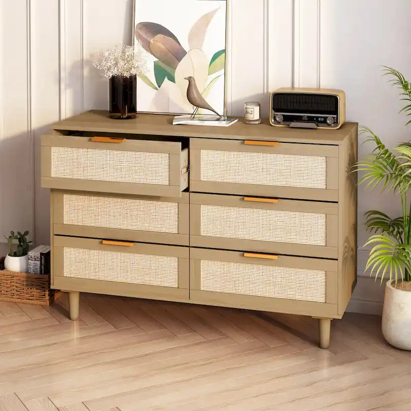 6-Drawer Rattan Wood Dresser - image 1