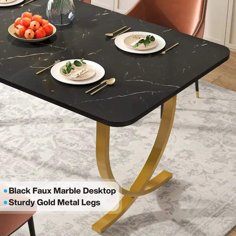Modern 63-Inch Black Rectangular Dining Table for 4 to 6 People - image 8