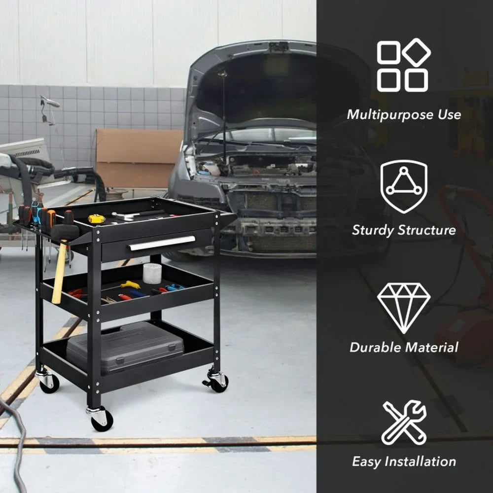 Spaco Rolling Tool Cart Mechanic Cabinet Storage ToolBox Organizer with Drawer-Black, Utility Cart on Wheels for Warehouse Garage Cleaning Office - image 6