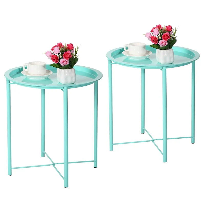 Javlergo Set of 2 Folding Round Steel TV Tray Tables - Compact Side Tables, No Assembly Needed - Dimensions: 18.5 x 18.5 x 19.7 in - image 6