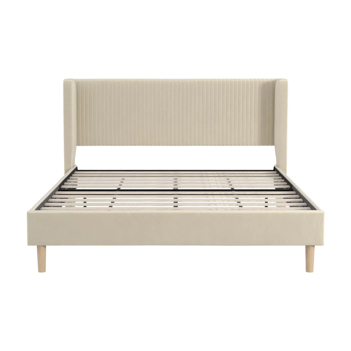 Mainstays Kelsey Upholstered Platform Bed Frame with Tufted Wingback Headboard, No Box Spring Required, Queen, Cream Velvet - image 9