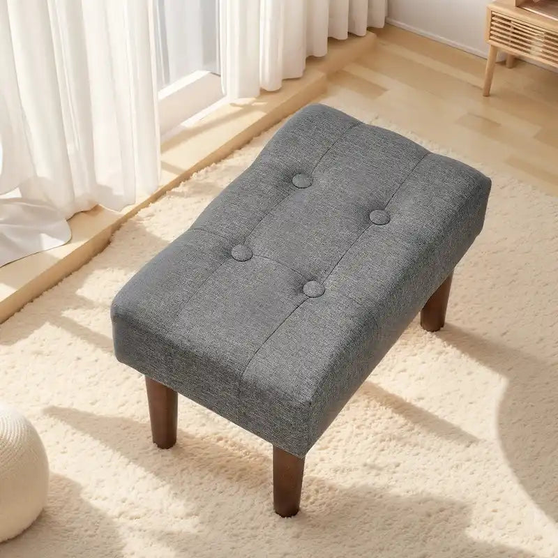 Set of 2 Small Linen Foot Stools with Legs - Rectangle Upholstered Ottoman Footrests - image 14