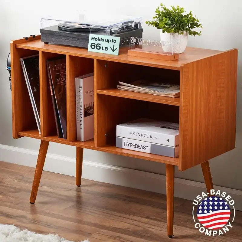 Vinyl Record Player Stand with Built-in Charging Station - Dimensions: 31D x 26W x 15H - image 1