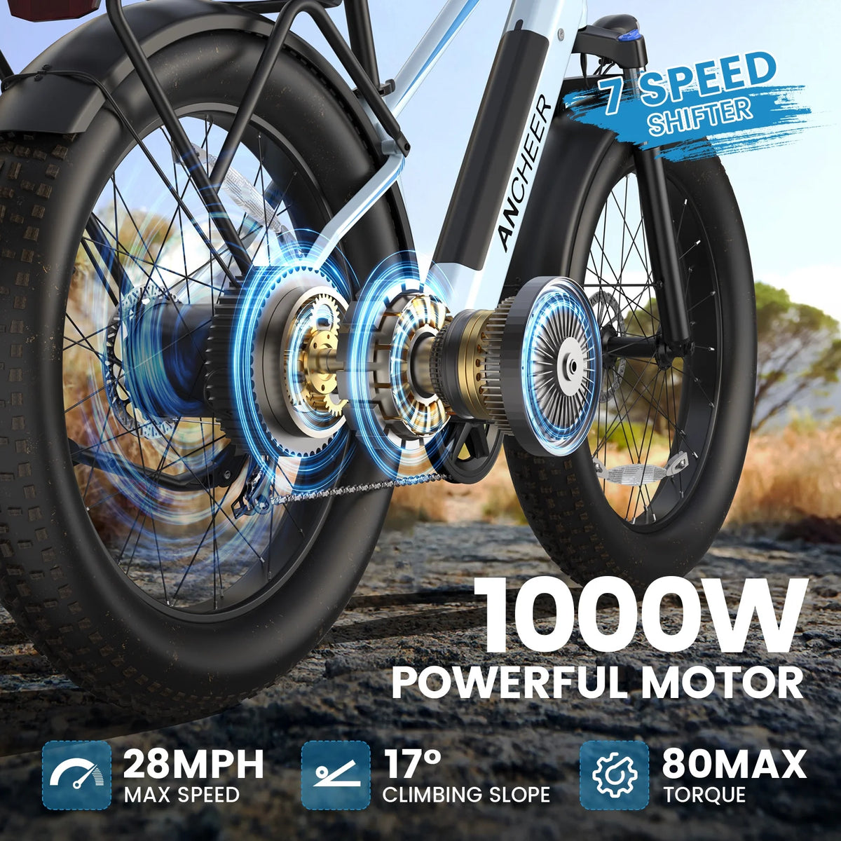 ANCHEER Electric Bike for Adults Peak 1000W Electric Bicycle 48V 15AH Battery Electric Bike 26" x 4.0" Fat Tire - image 7