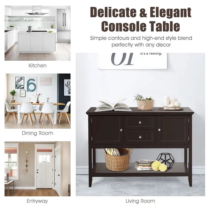 Modern Wooden Sideboard Buffet Cabinet with Drawers & Open Shelf - image 34