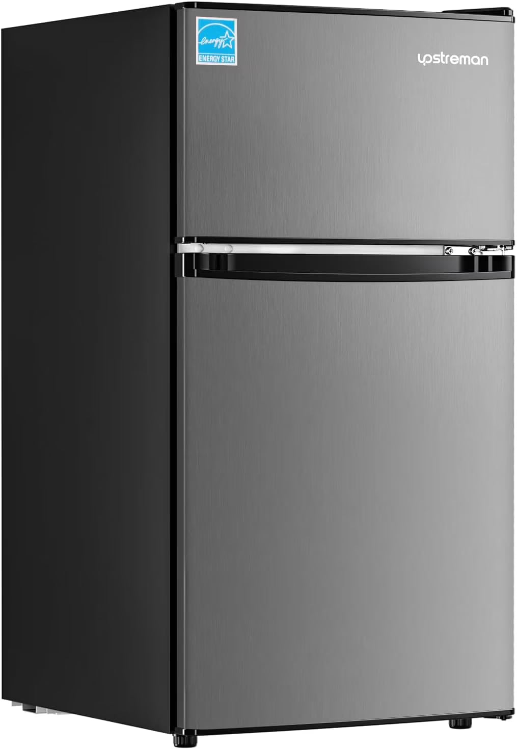 Upstreman 3.1 Cu.Ft Mini Fridge with Freezer, Double Door Small Fridge, Dorm Essentials, Adjustable Thermostat, Energy Saving, Mini Refrigerator for Office, Dorm,Bedroom, Stainless - image 1