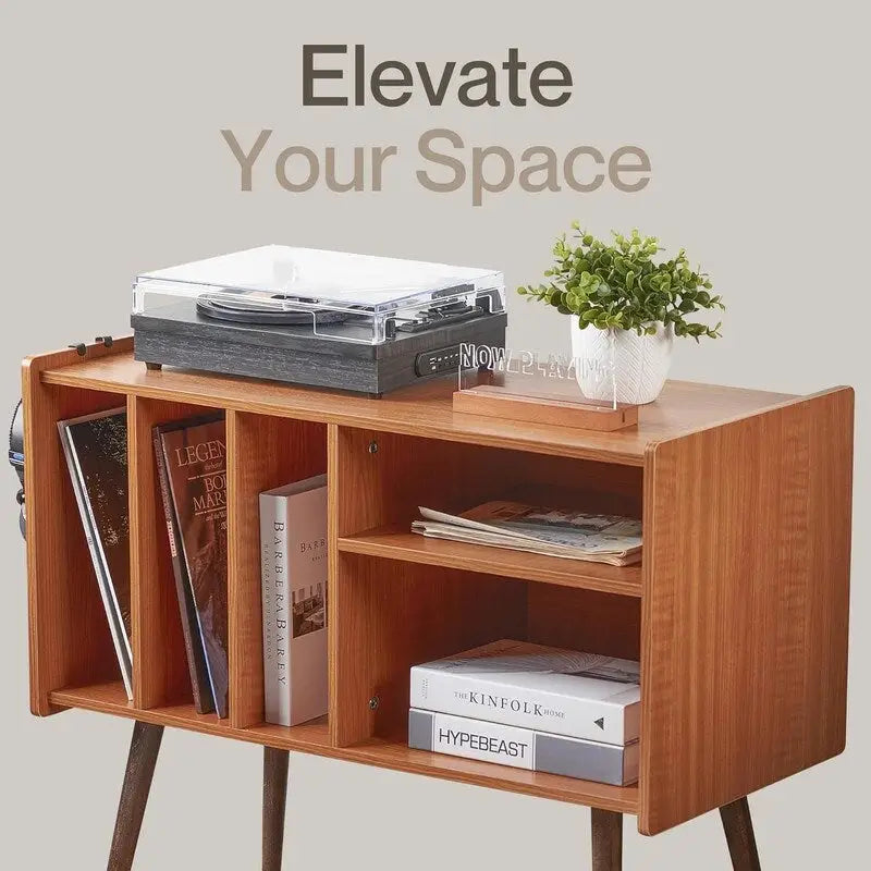 Vinyl Record Player Stand with Built-in Charging Station - Dimensions: 31D x 26W x 15H - image 8
