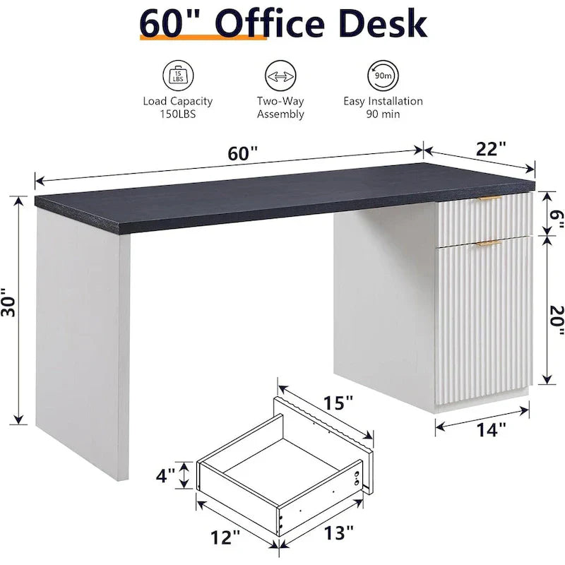 60-Inch Contemporary Executive Desk - Wooden Home Office & Fluted Computer Desk - image 11