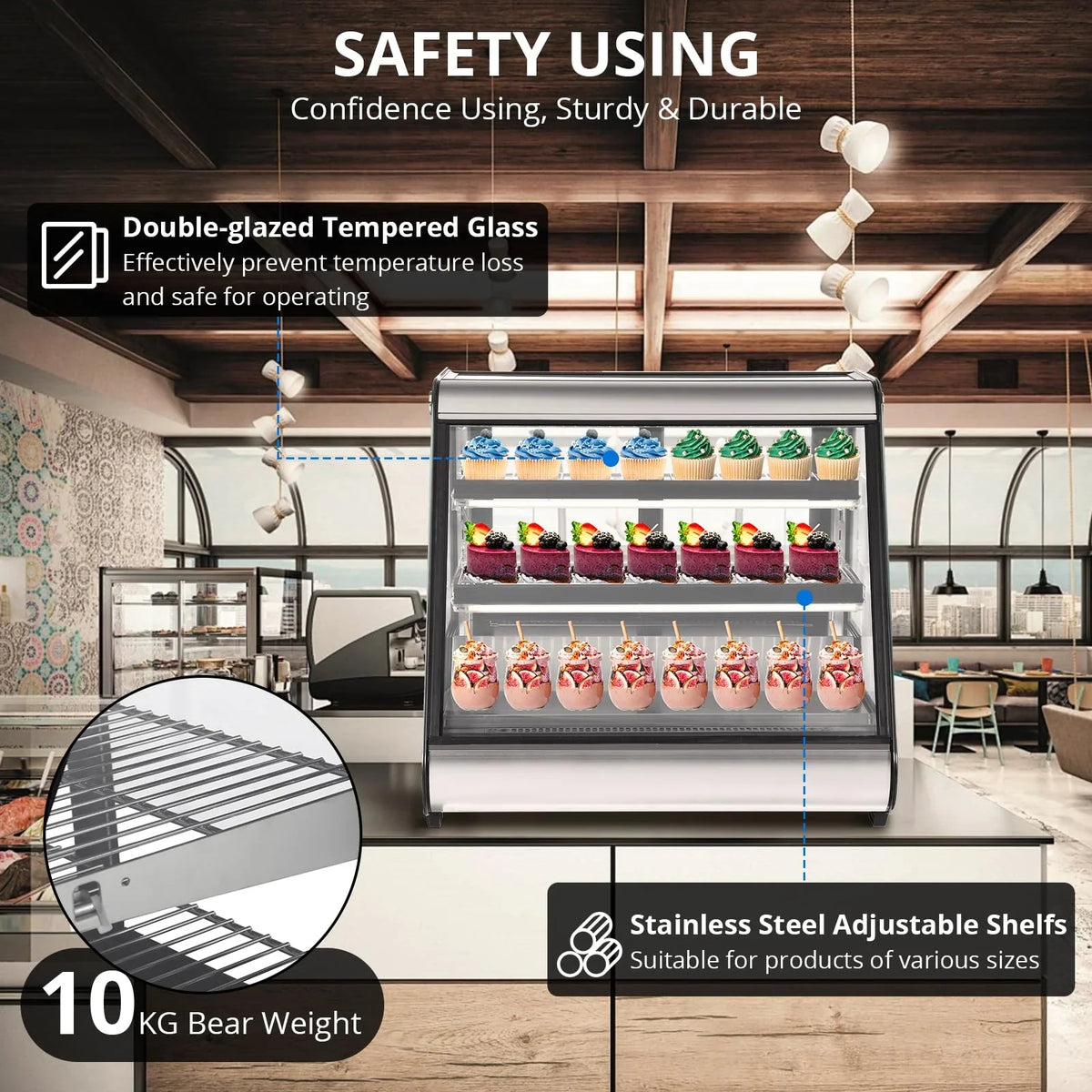 2025 Commercial Refrigerator Display Case 130L (4.6 Cu.FT) – Auto Defrost, Tempered Glass + LED Lighting, Countertop Commercial Use - image 5