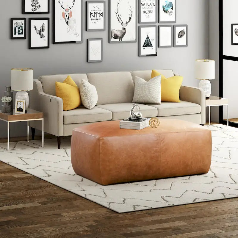 Poly & Bark Denver Leather Ottoman - Authentic Full Grain Italian Leather - image 1