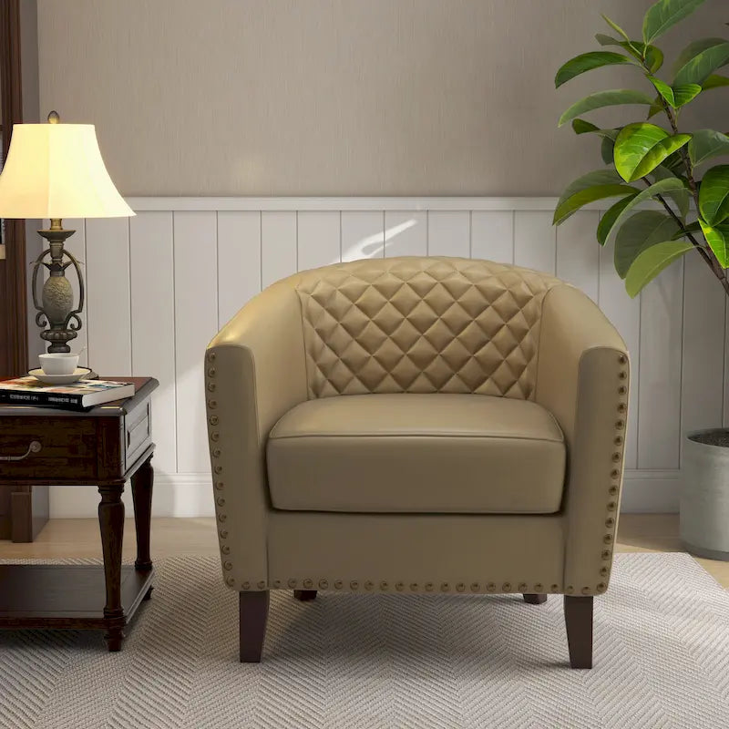Ethan Barrel Accent Chair in PU Leather with Nailhead Detailing - image 6