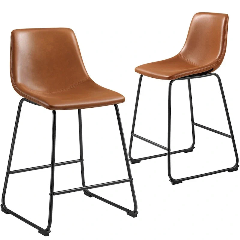 Set of 2 Homall Brown PU Leather Counter Bar Stools with Backrest and Footrest - image 12