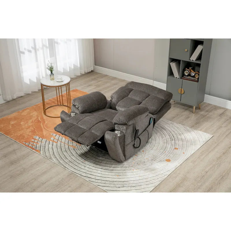 Gray Chenille Power Lift Recliner with Massage and Concealed Cup Holder - image 8