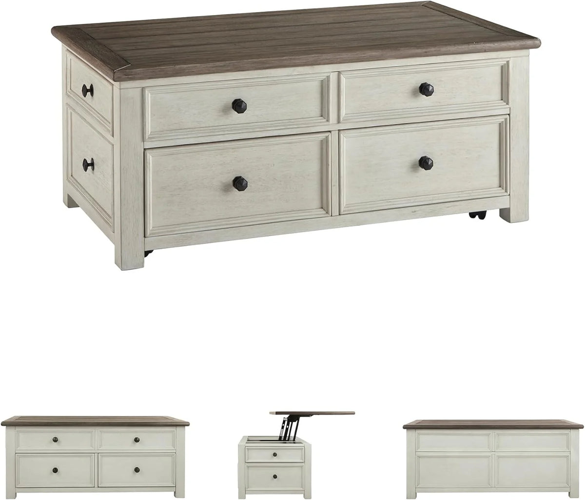 Ashley Bolanburg Lift Top Coffee Table with Drawers, Antique Cream & Brown - image 5