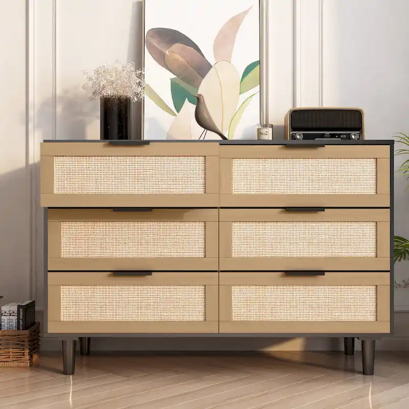 6-Drawer Rattan Wood Dresser - image 6