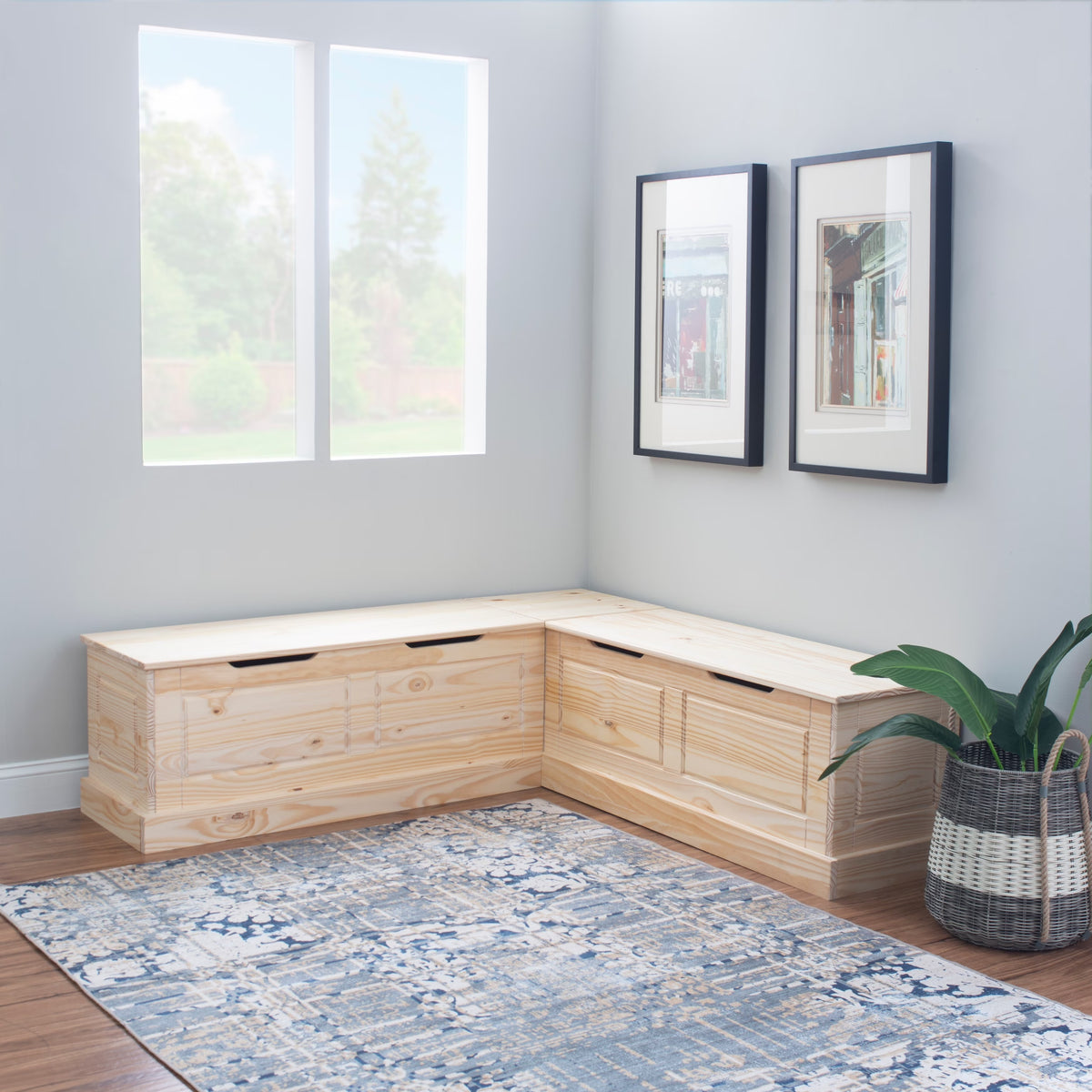 Linon Nook Bench Collection L - Shaped Wood Farmhouse Breakfast Bench with Hidden Storage, White - image 6
