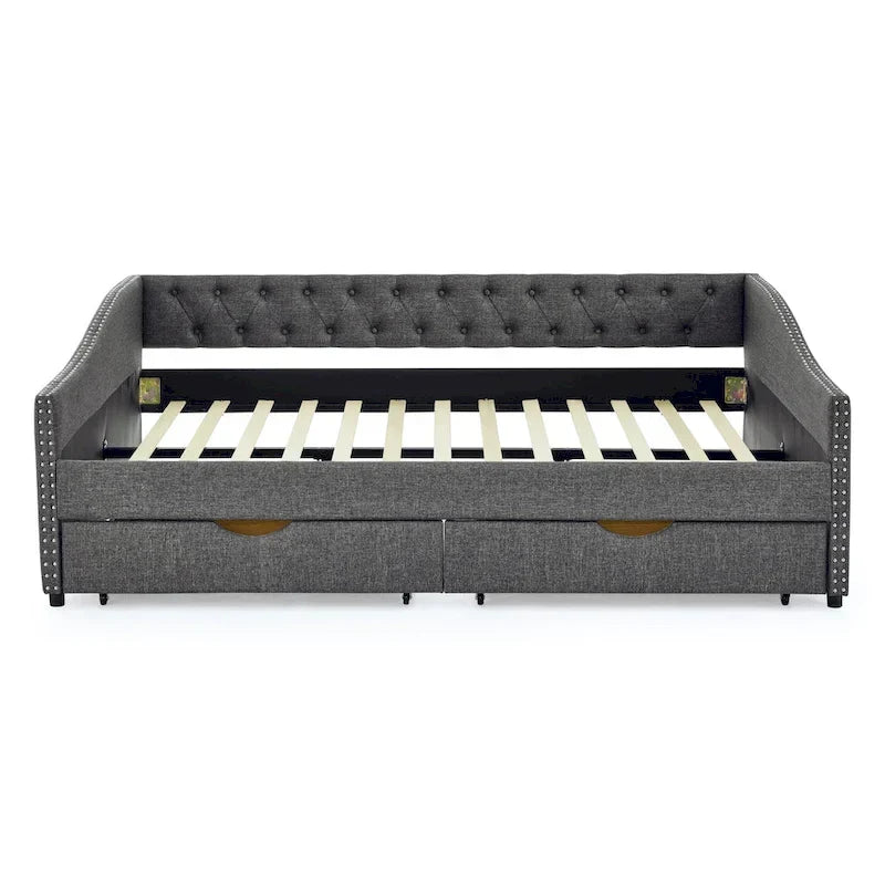 Upholstered Tufted Queen Size Daybed Sofa Bed with Storage Drawers - image 31