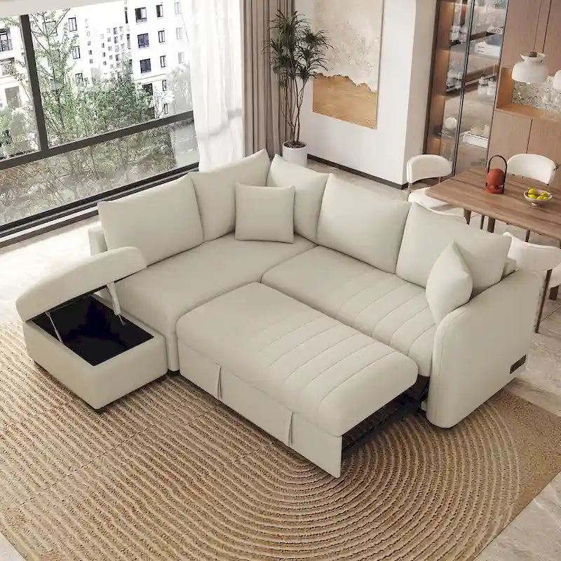 Roomfitters L-Shaped Sleeper Sofa with USB Ports, Power Outlets, and Versatile Storage Ottoman - image 1
