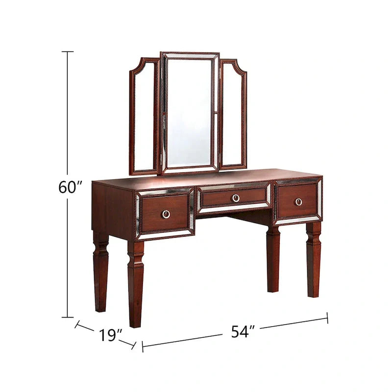 Fabric and Wood Vanity Set with Matching Stool - image 9