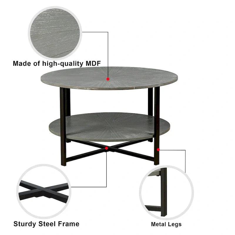 Two-Tier Round Coffee Table with Storage - image 10