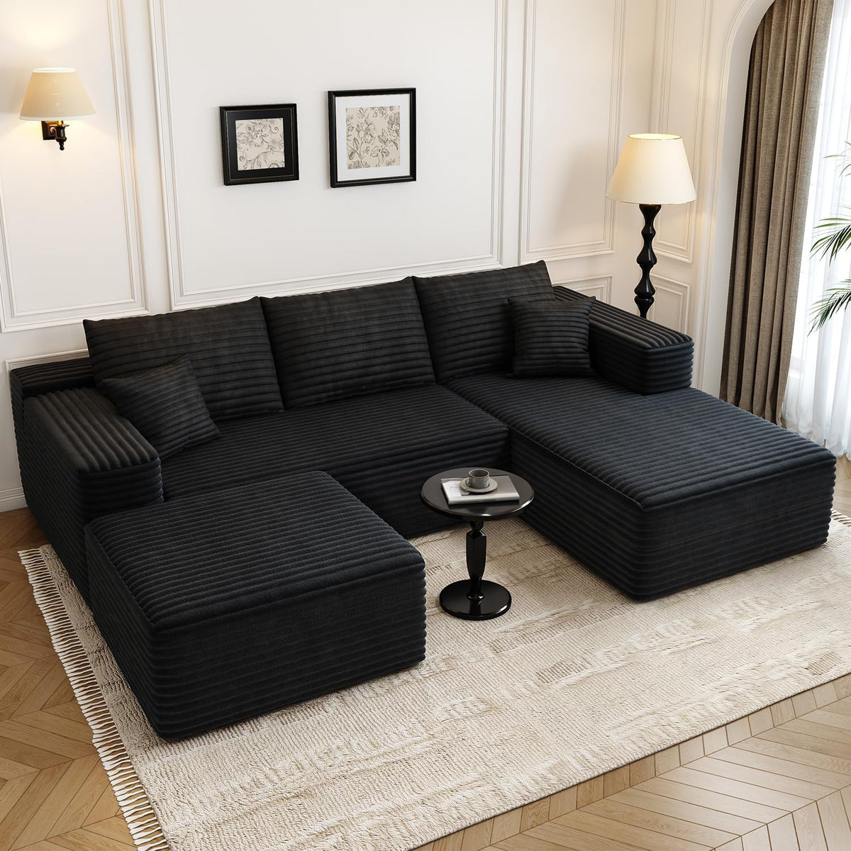 107.5" Cloud Modular Sectional Sofa Couch with L-Shape Chaise,Modern Minimalist Upholstered Couches for Living Room Bedroom,Deep Seat Corner Couch .No Assembly Required (Black,Left Facing Chaise) - image 76