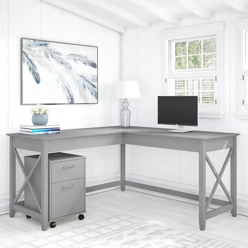 Bush Furniture Key West 60-Inch L-Shaped Desk with Rolling File Cabinet - image 8