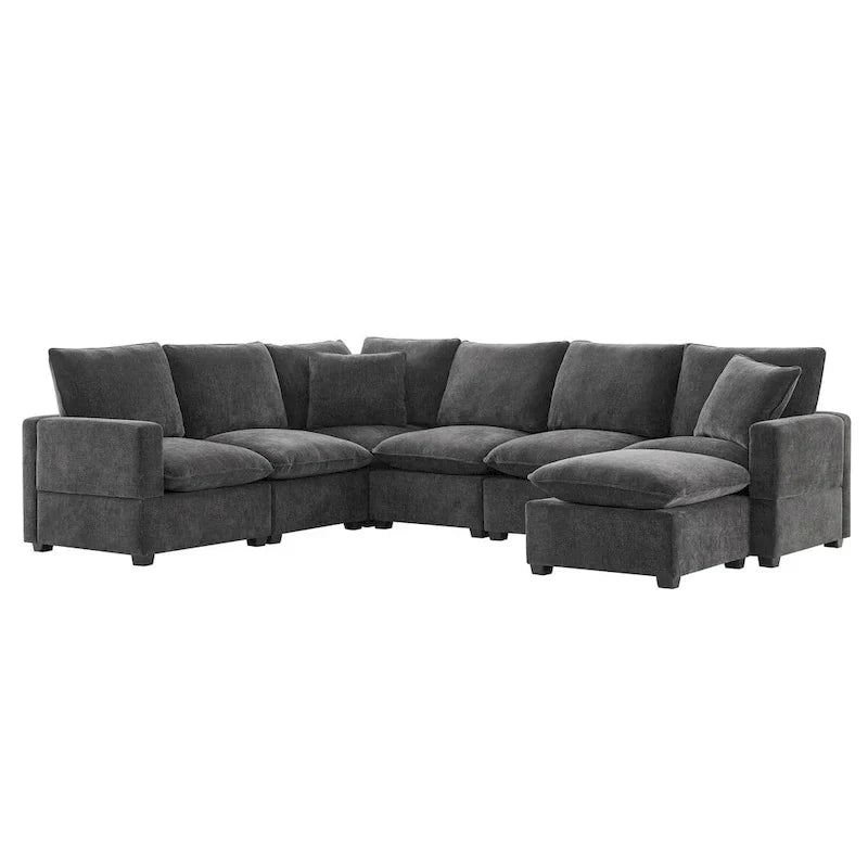 Nestfair Contemporary U-Shaped Modular Sofa Set - 7-Seater Chenille Sectional Couch with 2 Included Pillows - image 9
