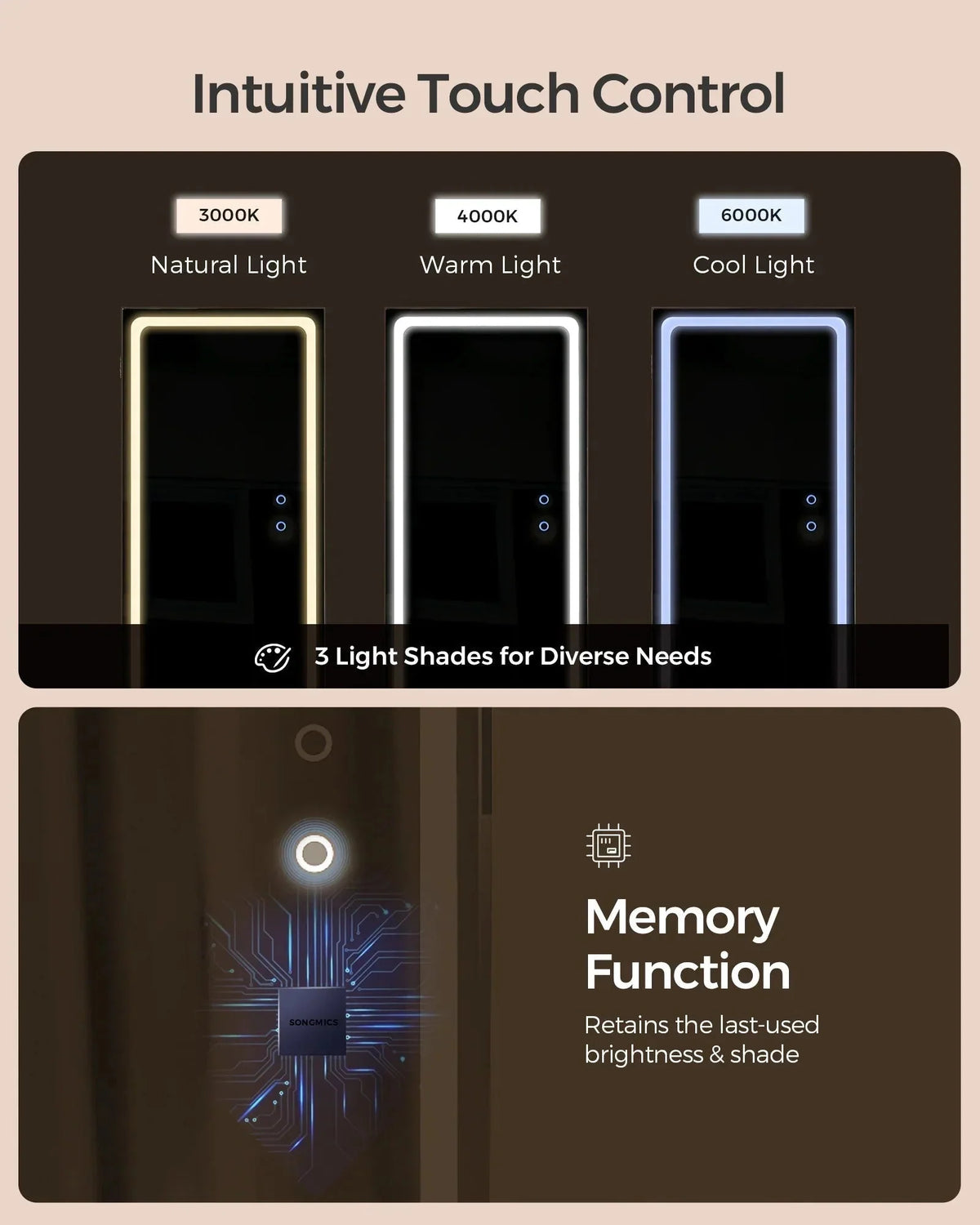 SONGMICS LED Mirror Jewelry Cabinet Standing Jewelry Armoire Organizer Box with Full-Length Mirror and Adjustable LED Lights White - image 3