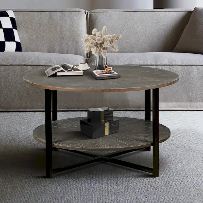 Two-Tier Round Coffee Table with Storage - image 5