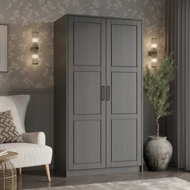 Palace Imports 100% Solid Wood 2-Door Urban Wardrobe Armoire with Solid and Mirrored Doors - image 1