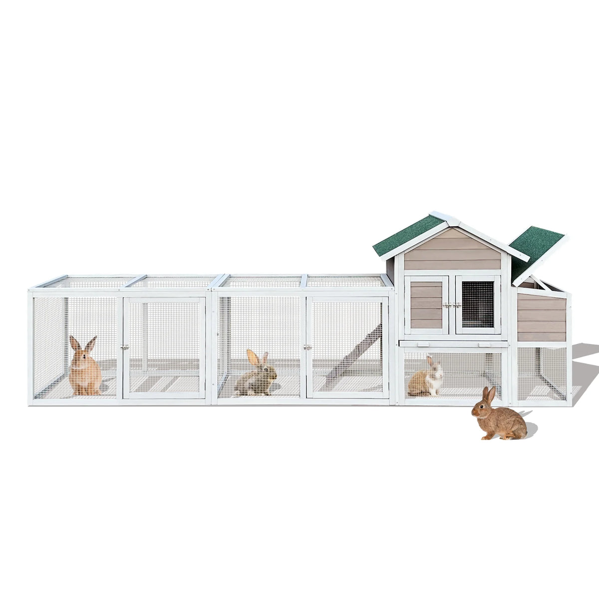 Pefilos 112" Large Rabbit Hutch Outdoor Wood Chicken Coop, Hen House with Nest Box, Wire Fence Poultry Cage, Orange - image 13