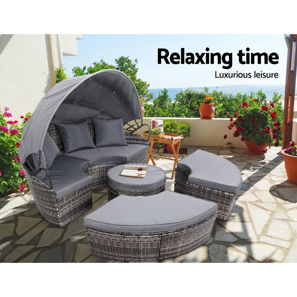 Gardeon Sun Lounge Setting Wicker Lounger Day Bed Patio Outdoor Furniture Grey - image 6