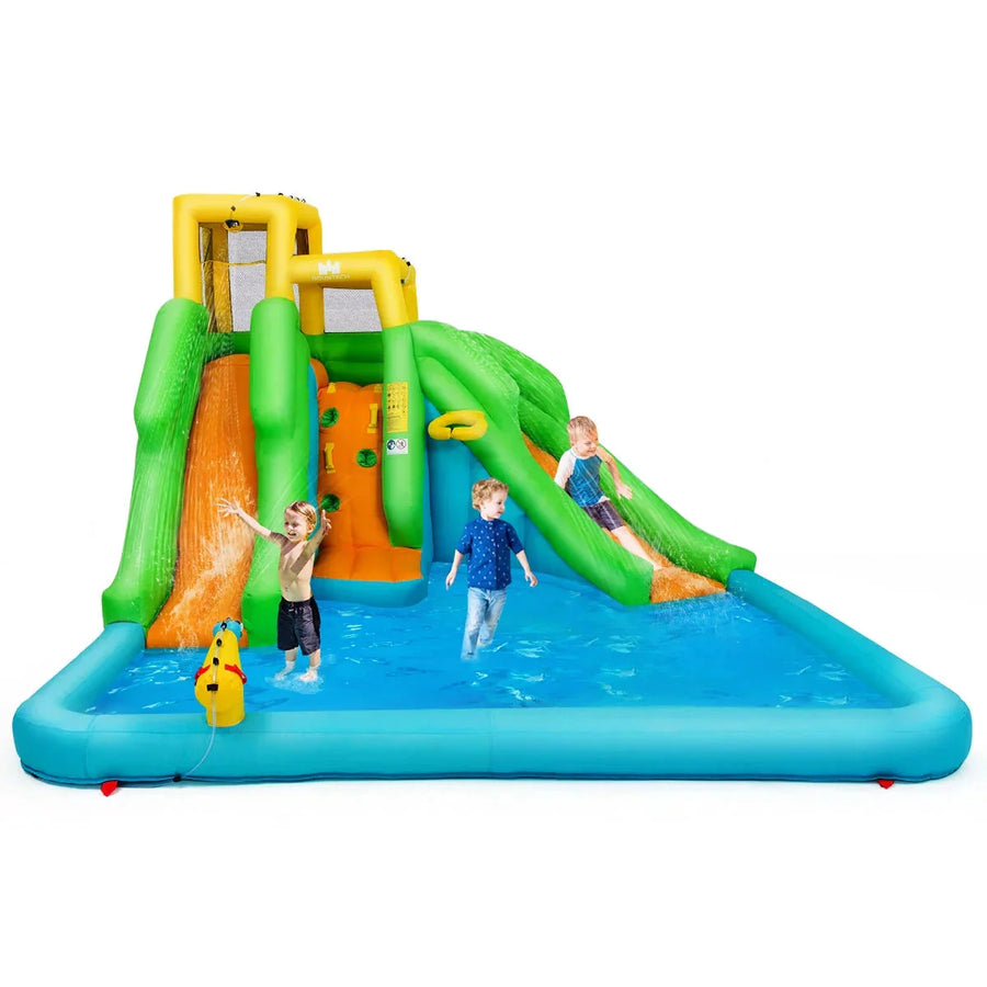 Inflatable Water Park Bounce House w/Climbing Wall Two Slides and Splash Pool - image 1