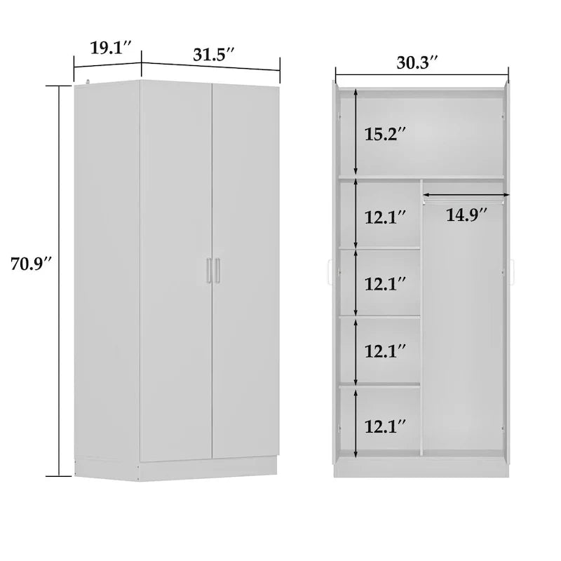 Freestanding 2-Door Bedroom Armoire with Hanging Rod - image 9
