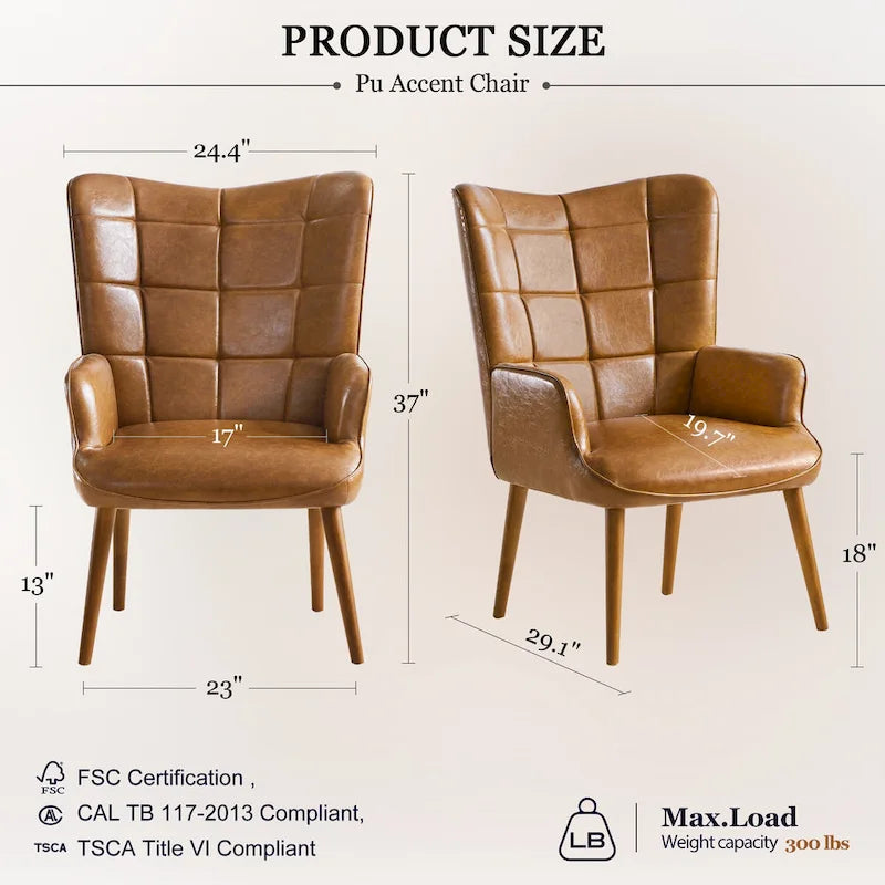 Set of 2 High-Back Tufted Accent Chairs in Cream, Brown, and Taupe - image 26