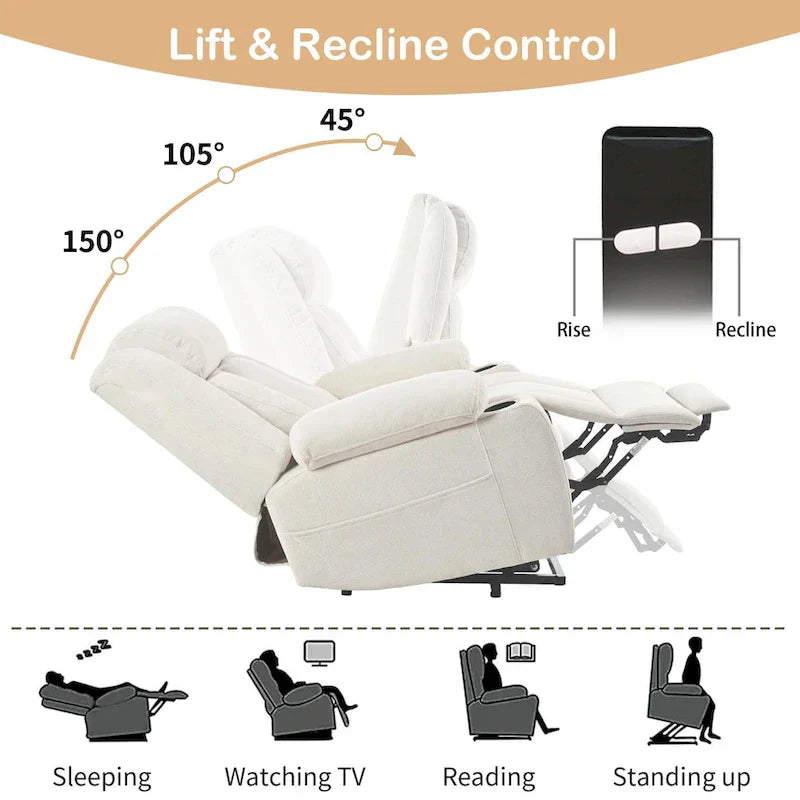 Elevated Recliner Chair for Seniors - Fabric Lift Chair with Extended Footrest, Dual Cup Holders, Side Pockets, and Remote Control - image 5