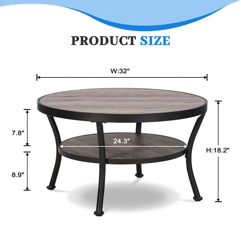 Myhozm Industrial Round Metal Coffee Table with Shelf – Perfect for Living Room, Home Office, and Bedroom - image 16