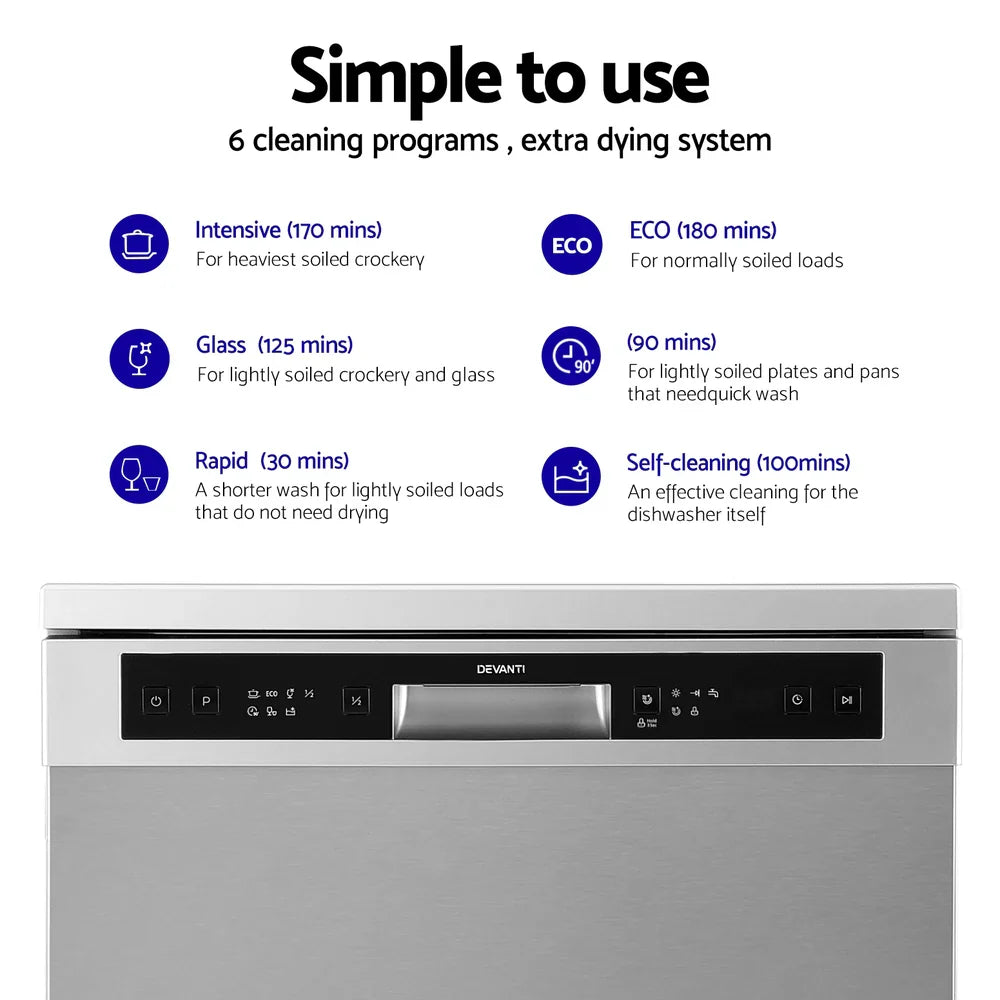 Devanti 60cm 14 Place Settings Freestanding Dishwasher Silver - image 5