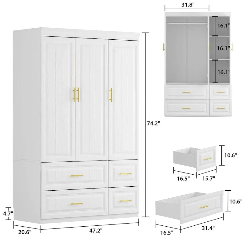 Modern Wardrobe Armoire with Hanging Rod Shelves and Drawers - image 21