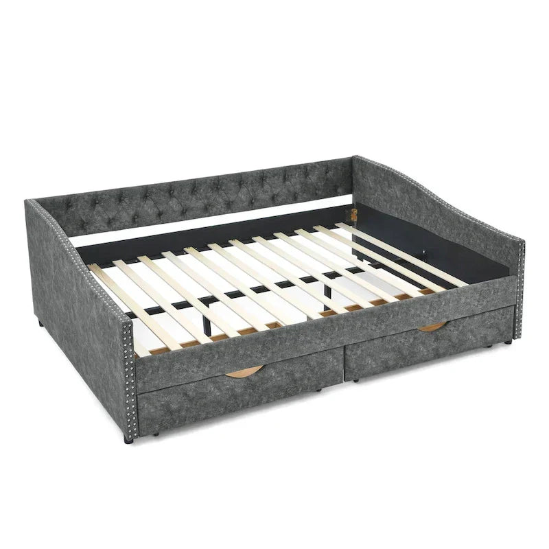 Upholstered Tufted Queen Size Daybed Sofa Bed with Storage Drawers - image 13