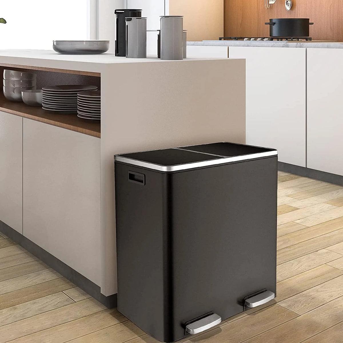 Arlopu 60 L/16 gal Dual Trash Can, Stainless Steel Garbage Can for Kitchen, Recycle Bin with Lid - image 14