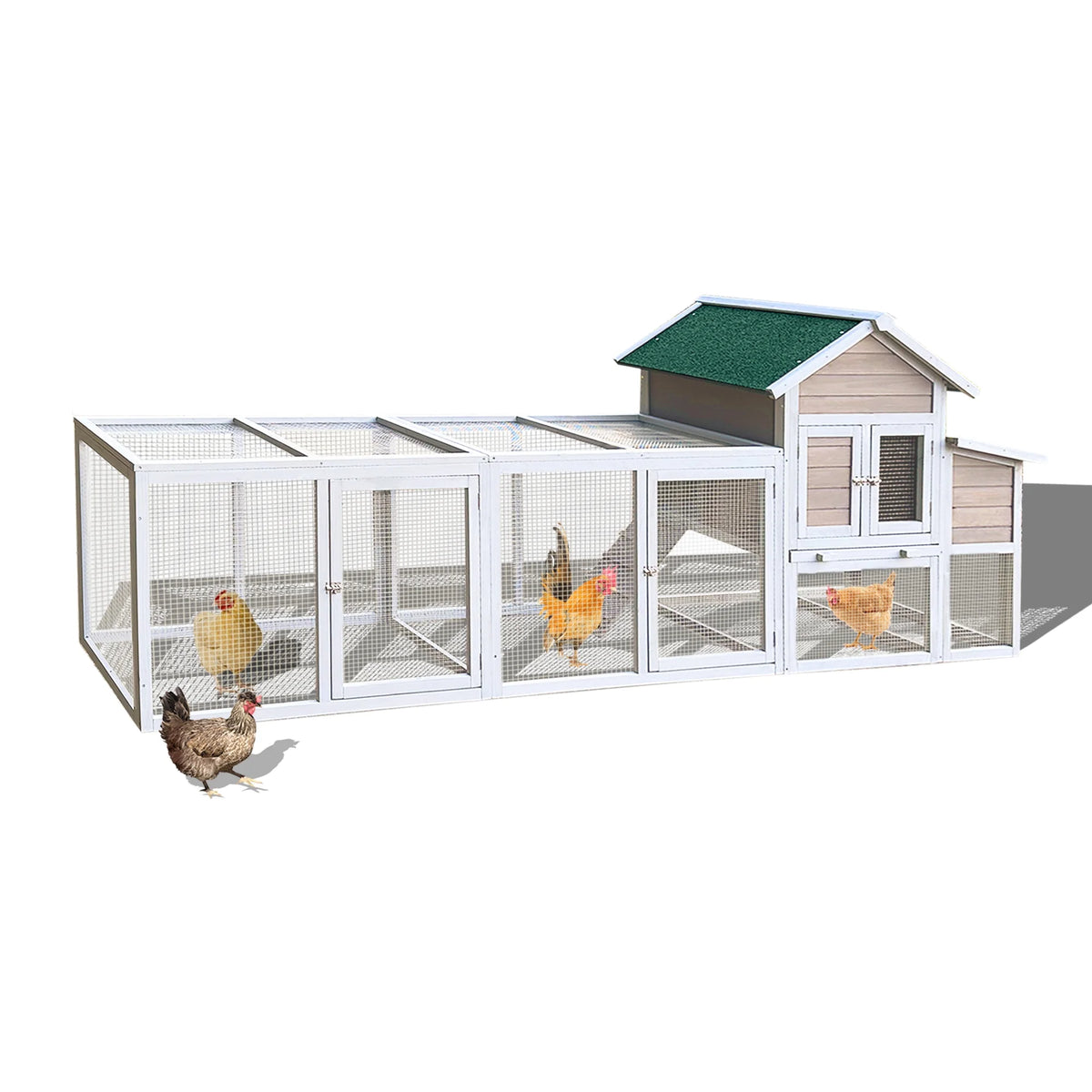 Pefilos 112" Large Rabbit Hutch Outdoor Wood Chicken Coop, Hen House with Nest Box, Wire Fence Poultry Cage, Orange - image 14