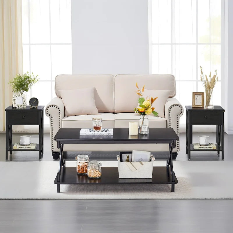 Javlergo Contemporary 3-Piece Living Room Coffee Table Set: Includes Wood Coffee Table and Two End Tables - image 1