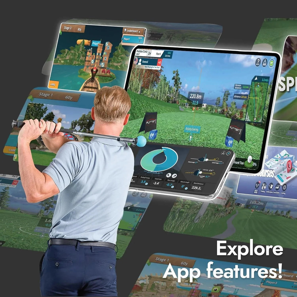 Home Golf Game Simulator: Enjoy Interactive Golf with Motion Sensor & Swing Stick for Indoor & Outdoor Fun 38,000+ Courses Worldwide, Compatible with Android, iOS, App & E6 Connect - image 8