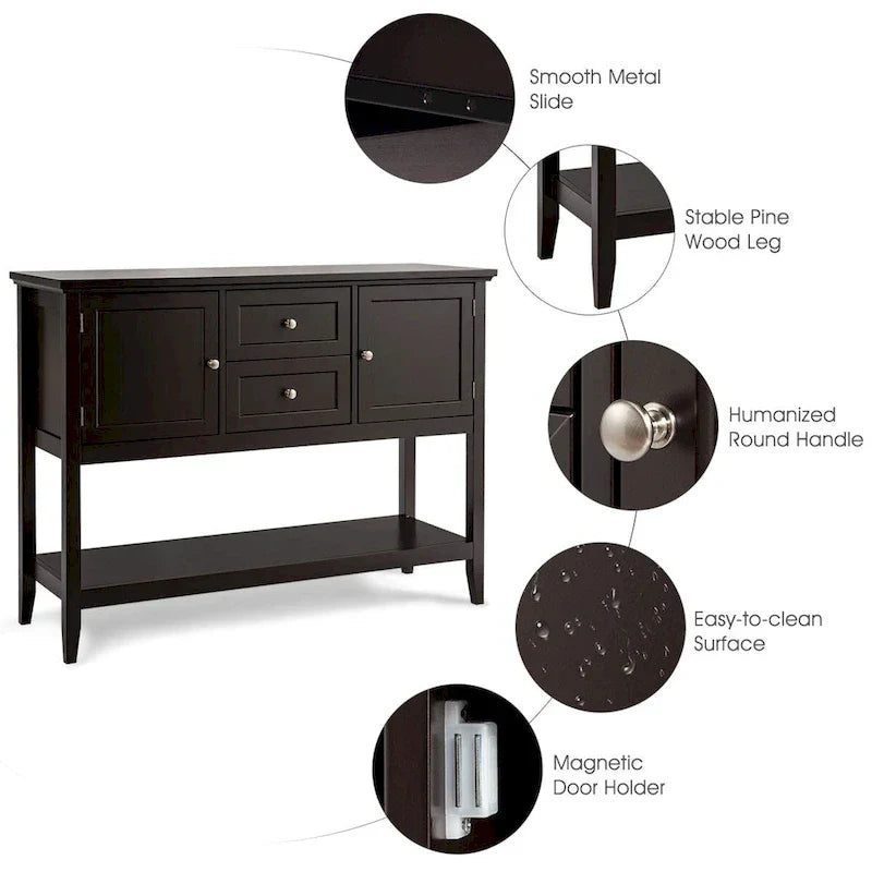 Modern Wooden Sideboard Buffet Cabinet with Drawers & Open Shelf - image 37