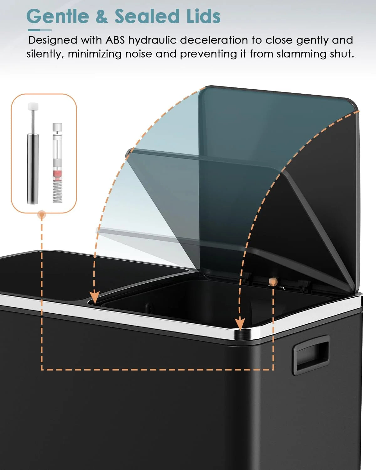 Arlopu 60 L/16 gal Dual Trash Can, Stainless Steel Garbage Can for Kitchen, Recycle Bin with Lid - image 8