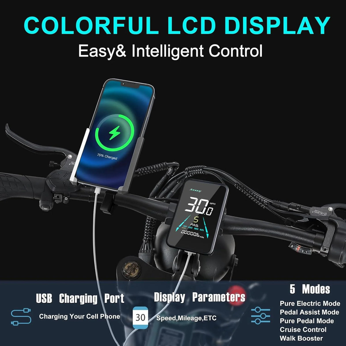 Electric Bike for Adults 26'', 1000W E - Mountain Bike 48V 30/20ah UL2849 Removable Battery, Fat Tire Ebike up to - image 14