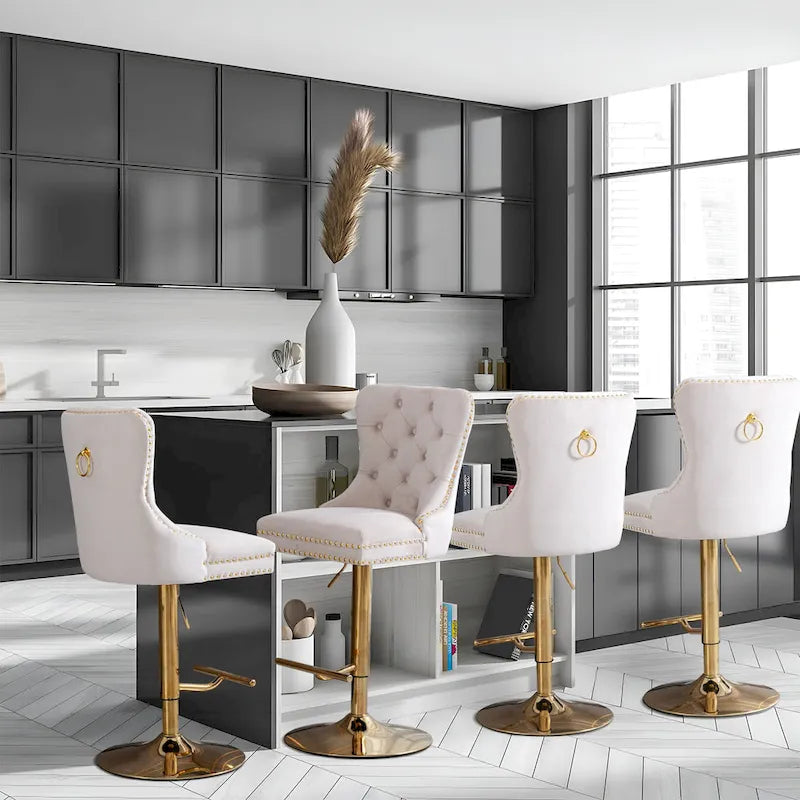 Contemporary Adjustable Thick Upholstered Swivel Counter Bar Stools - image 15