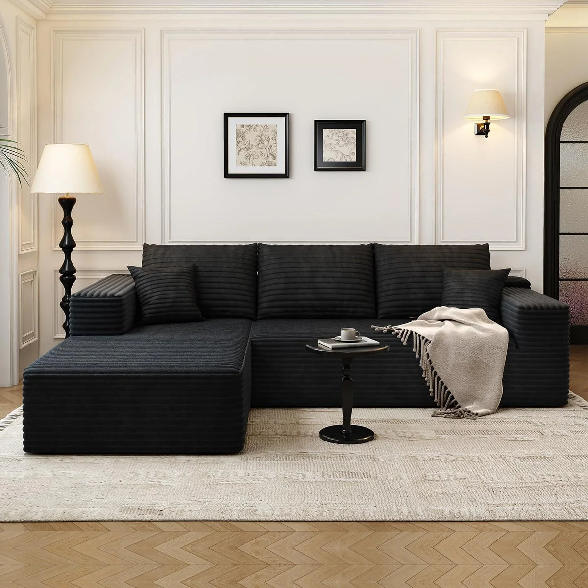 107.5" Cloud Modular Sectional Sofa Couch with L-Shape Chaise,Modern Minimalist Upholstered Couches for Living Room Bedroom,Deep Seat Corner Couch .No Assembly Required (Black,Left Facing Chaise) - image 35